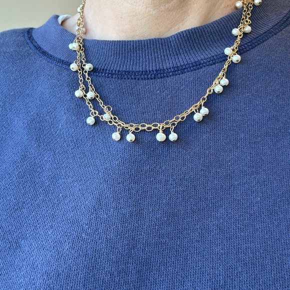 Gold Chain Necklace with Pearl Accents - Picture 1 of 5